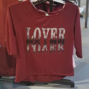 Womens NWT LOVER shirt cut out back Large burgundy